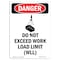 Signmission OSHA Danger Sign, Do Not Exceed Work, 5in X 3.5in Decal, 3.5" W, 5" L, Portrait, Do Not Exceed Work OS-DS-D-35-V-1761 - alternate 1